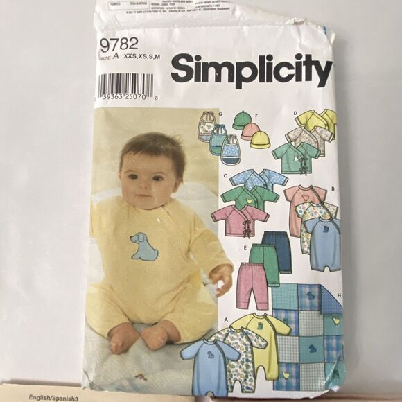 Simplicity Other - Simplicity 9782 Babies Layette Hat One Piece 7-21 lbs Sewing Pattern UNCUT y2k